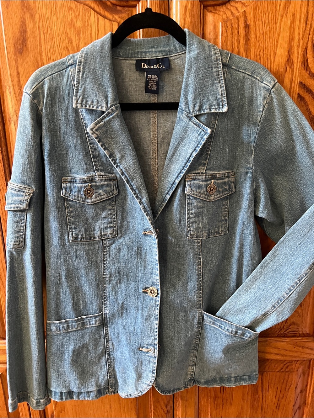 Denim&Co Light Blue Denim Jacket Blazer with Patch Pockets